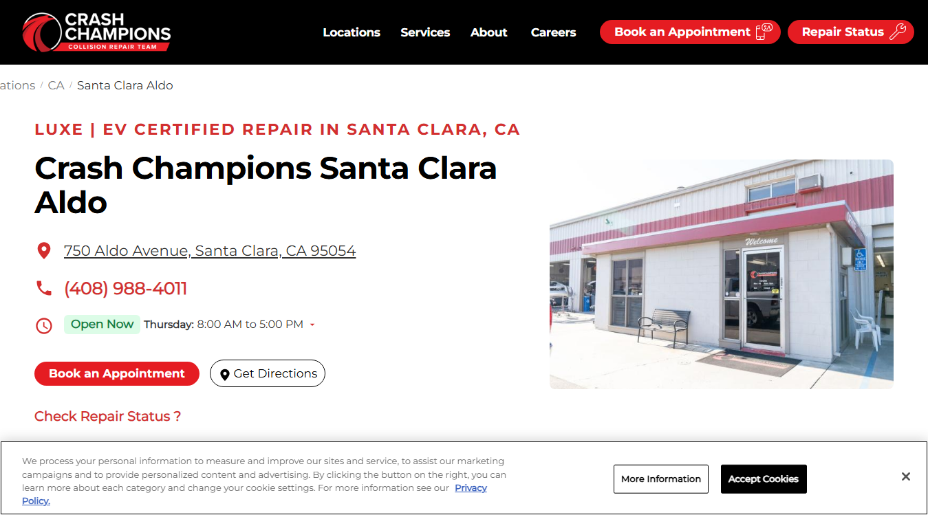 Website screenshot for Crash Champions LUXE | EV Certified Repair Flowood