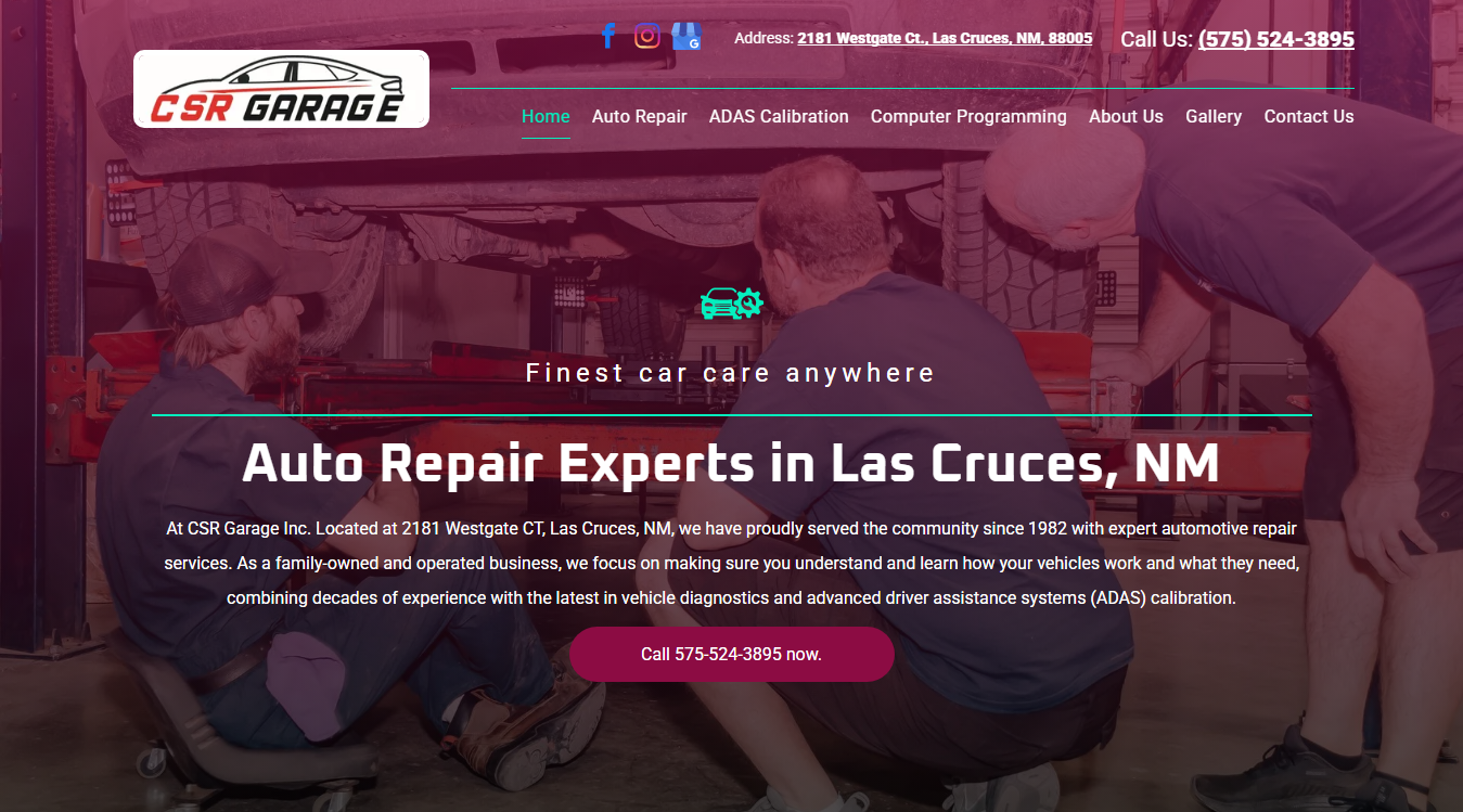 Website screenshot for CSR Garage Inc