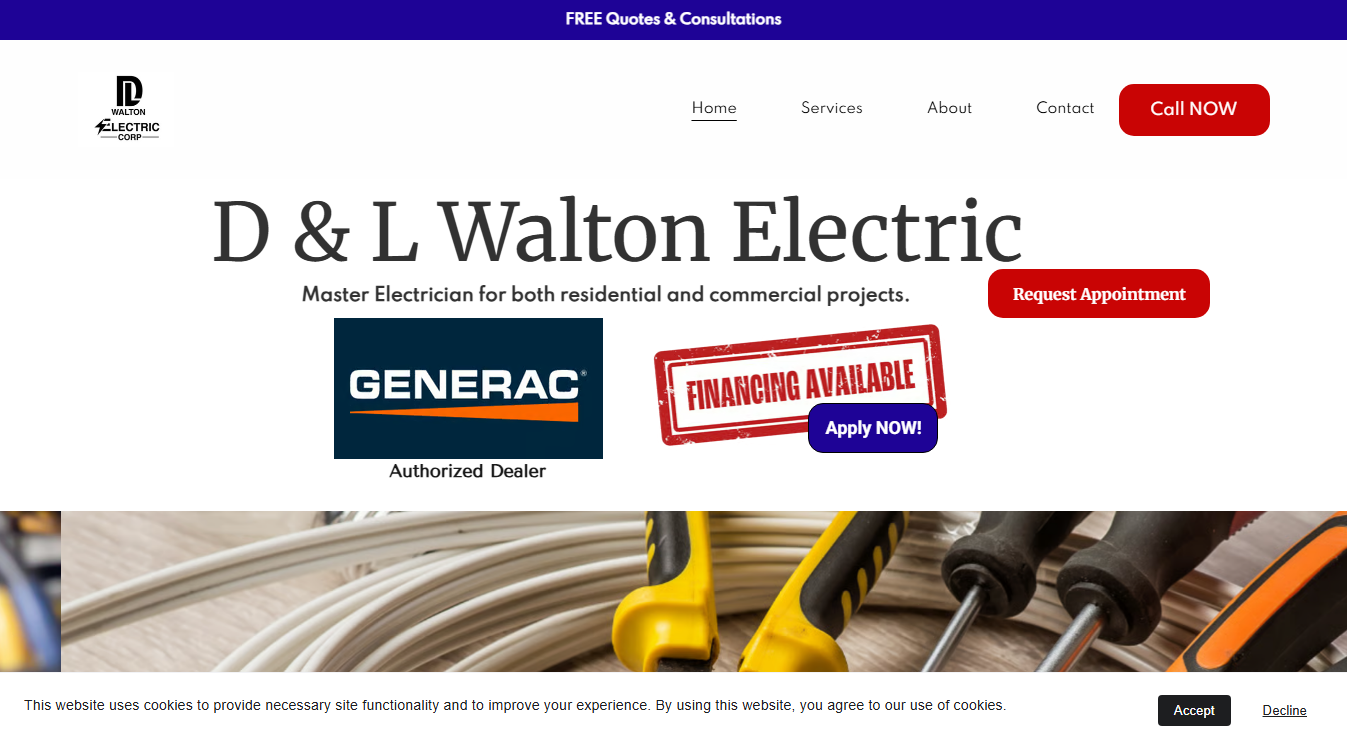 Website screenshot for D and L Walton Electric