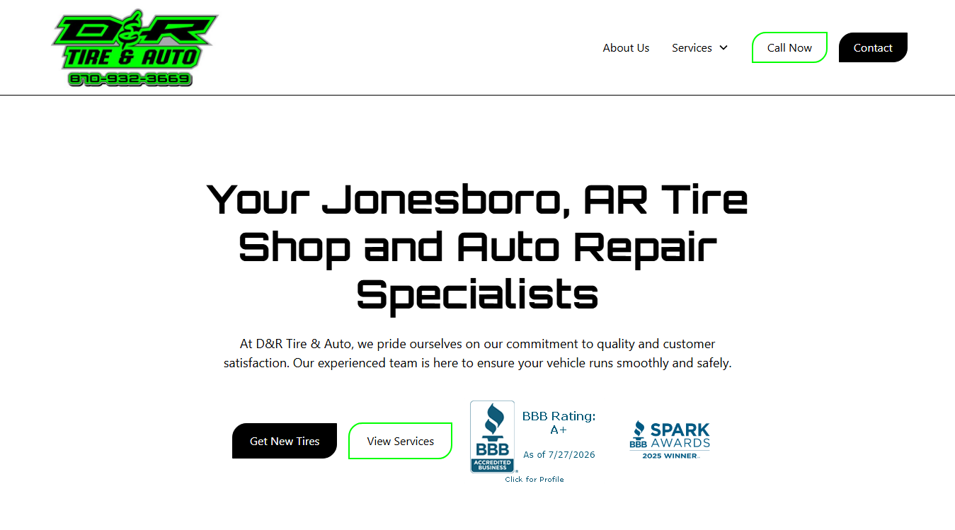 Website screenshot for D&R Tire and Auto