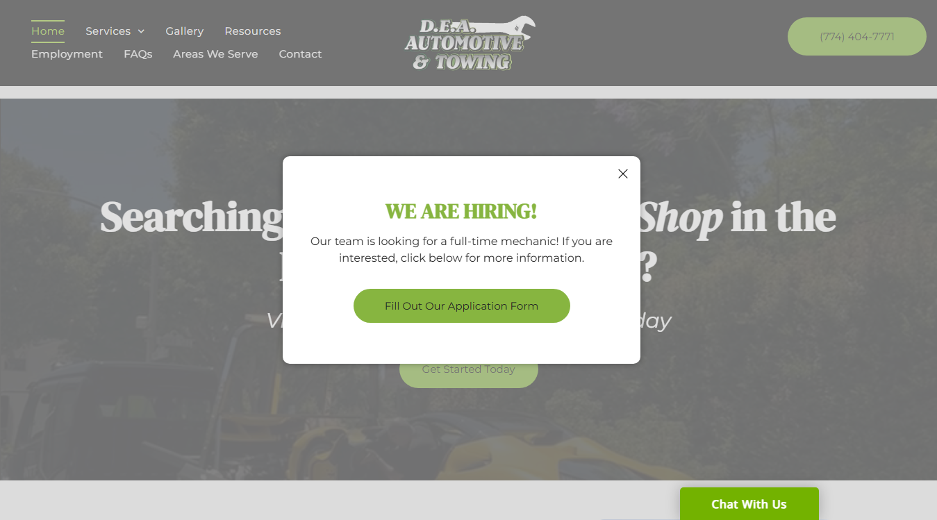 Screenshot of D.E.A. Automotive & Towing