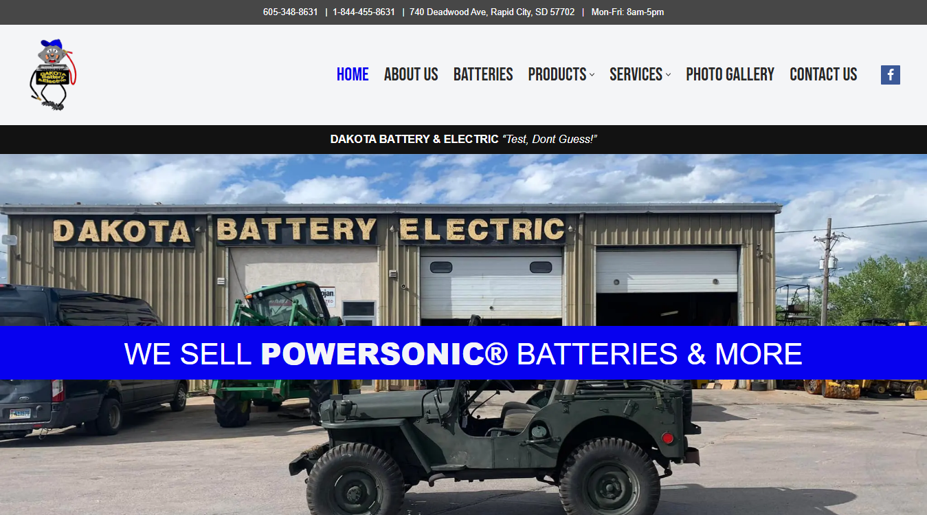 Website screenshot for Dakota Battery & Electric