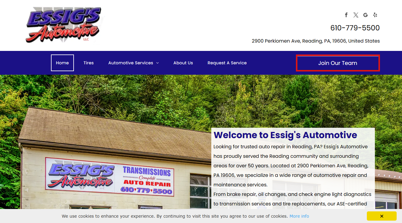 Website screenshot for Dakota Transmission & Automotive Services