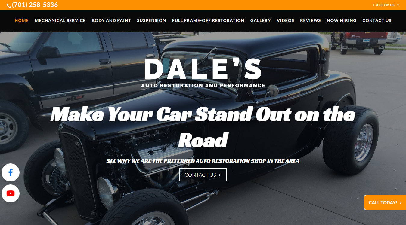 Website screenshot for Dale's Auto Restoration And Performance