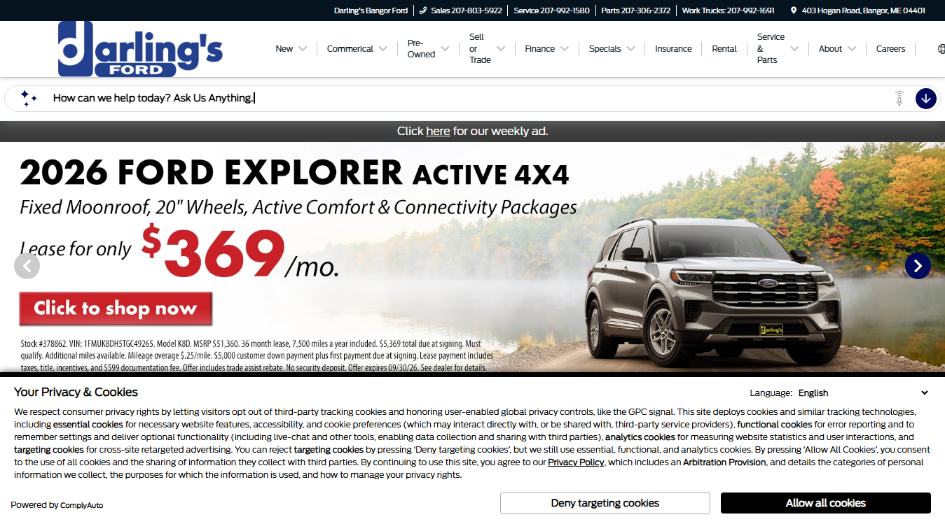 Website screenshot for Darling's Ford Volkswagen Audi Service Department