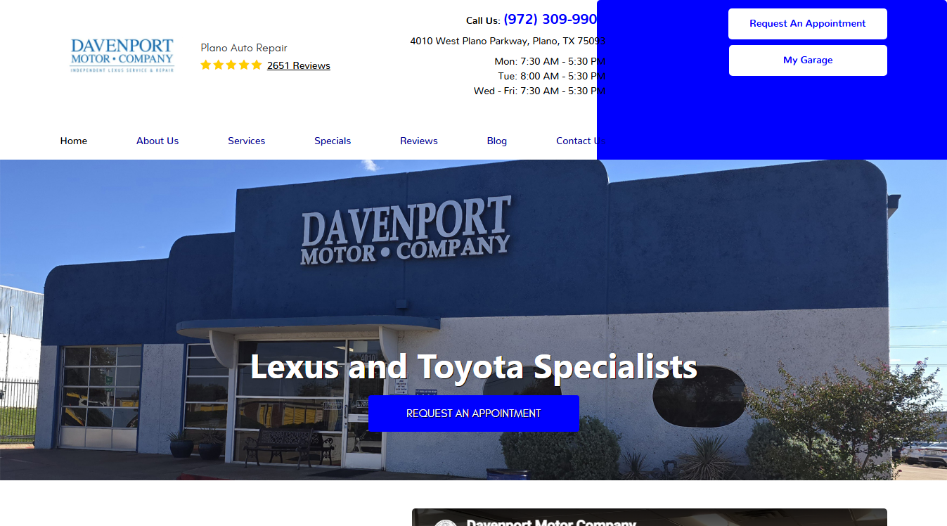 Website screenshot for Davenport Motor Company - Plano