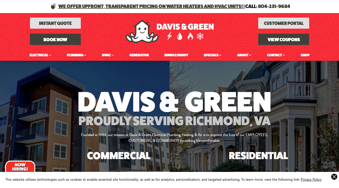 Website screenshot for Davis & Green Services