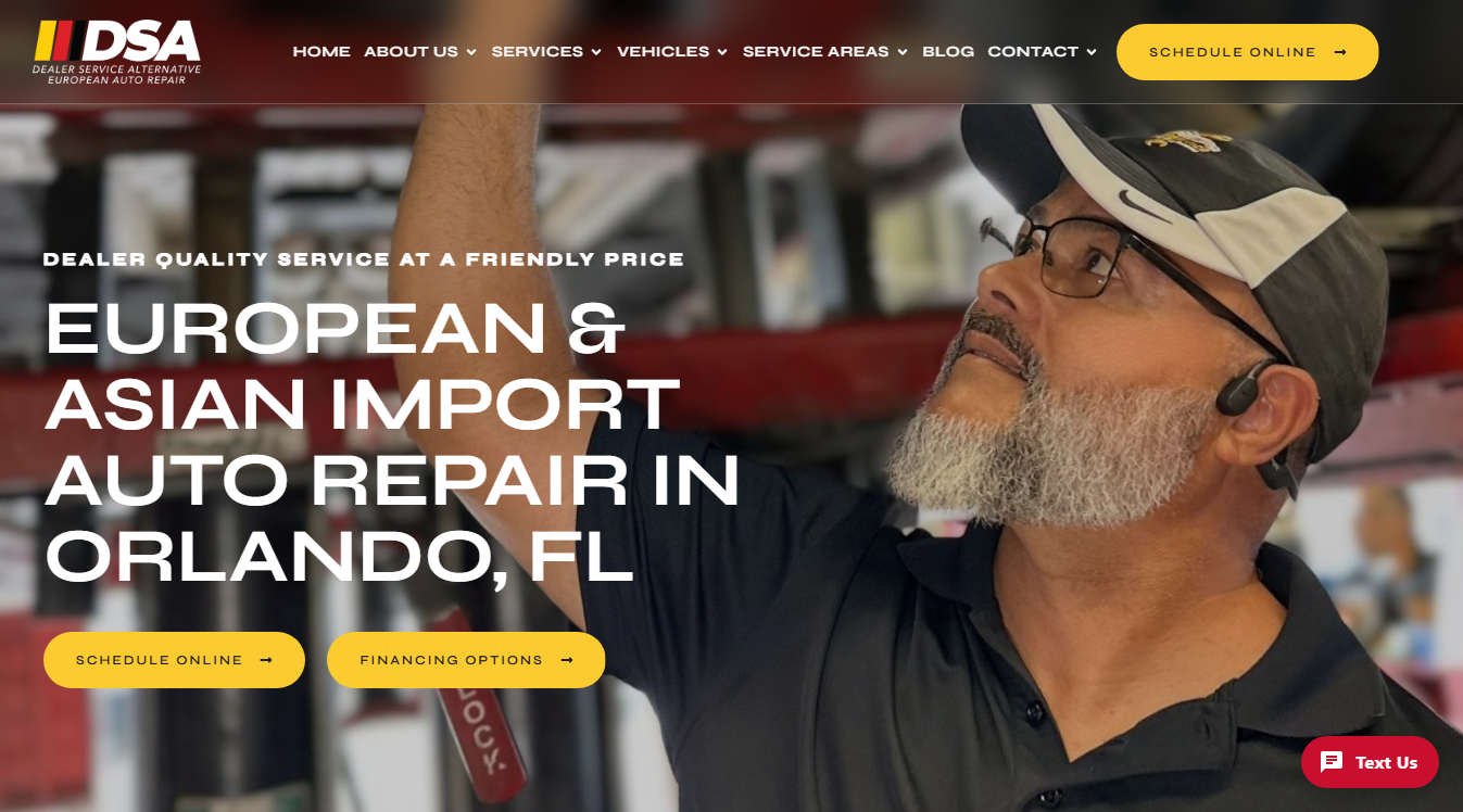 Website screenshot for Dealer Service Alternative European Auto Repair
