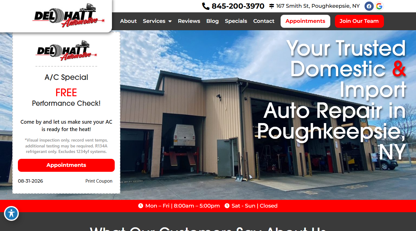 Website screenshot for Del Hatt Automotive