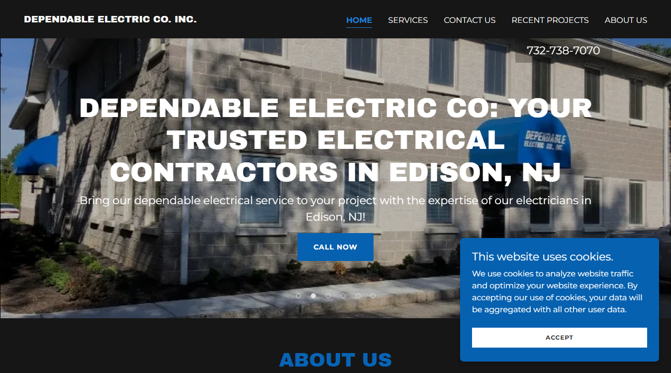 Website screenshot for Dependable Electric Co