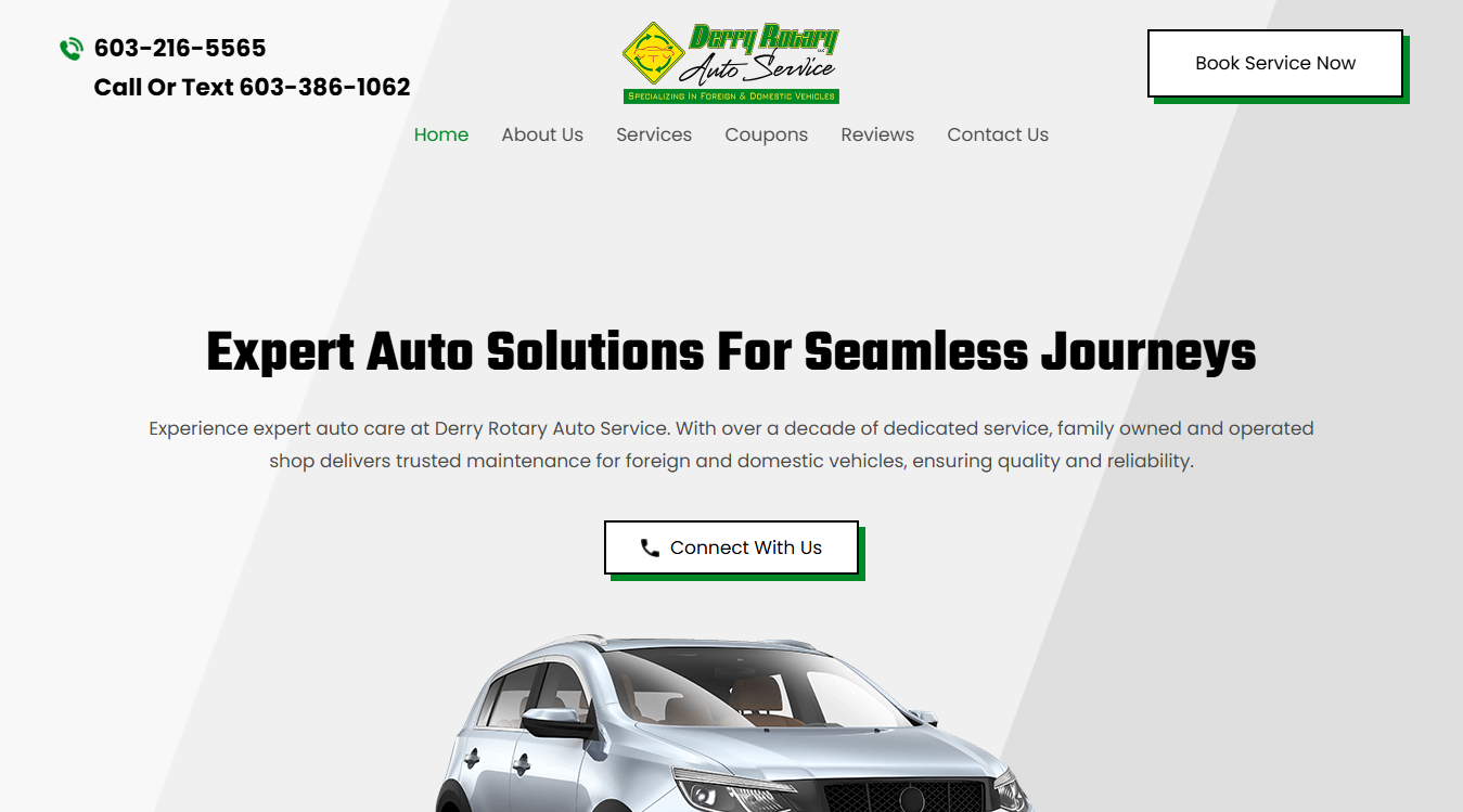Website screenshot for Derry Rotary Auto Service