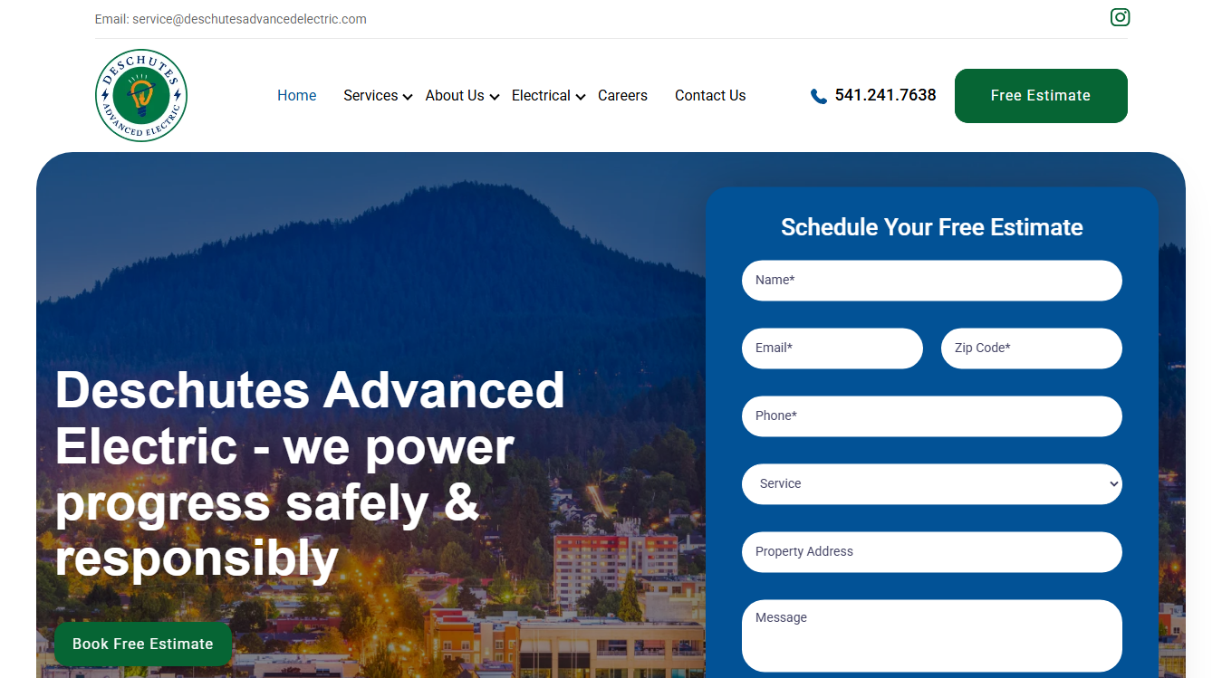 Website screenshot for Deschutes Advanced Electric
