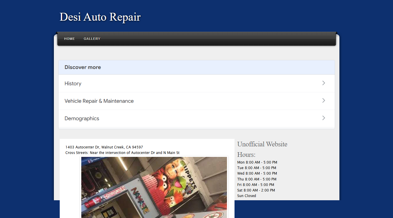 Website screenshot for Desi Auto Repair