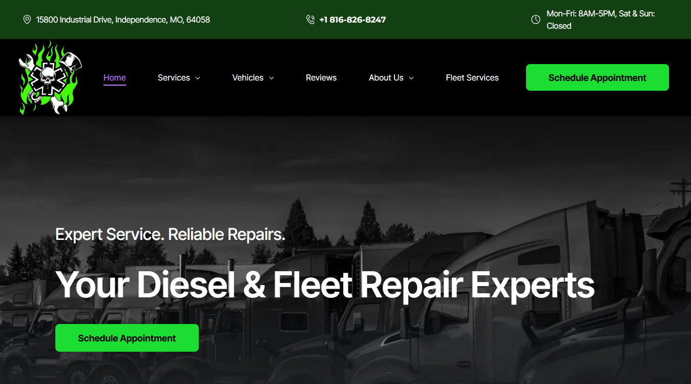 Website screenshot for Diesel Solutions