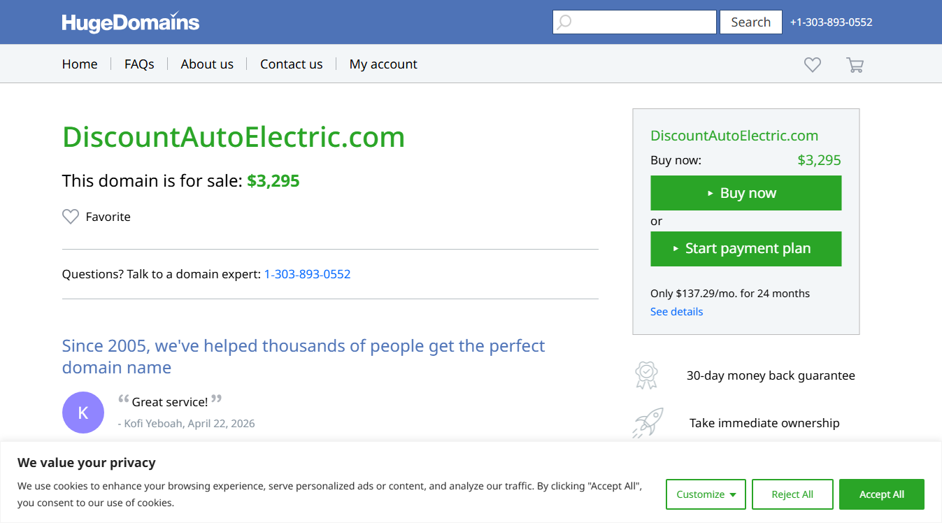Website screenshot for DISCOUNT AUTO ELECTRIC +