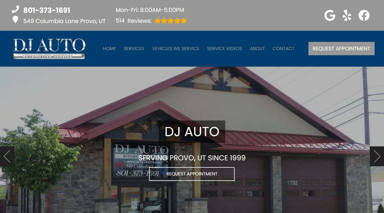 Website screenshot for DJ Auto