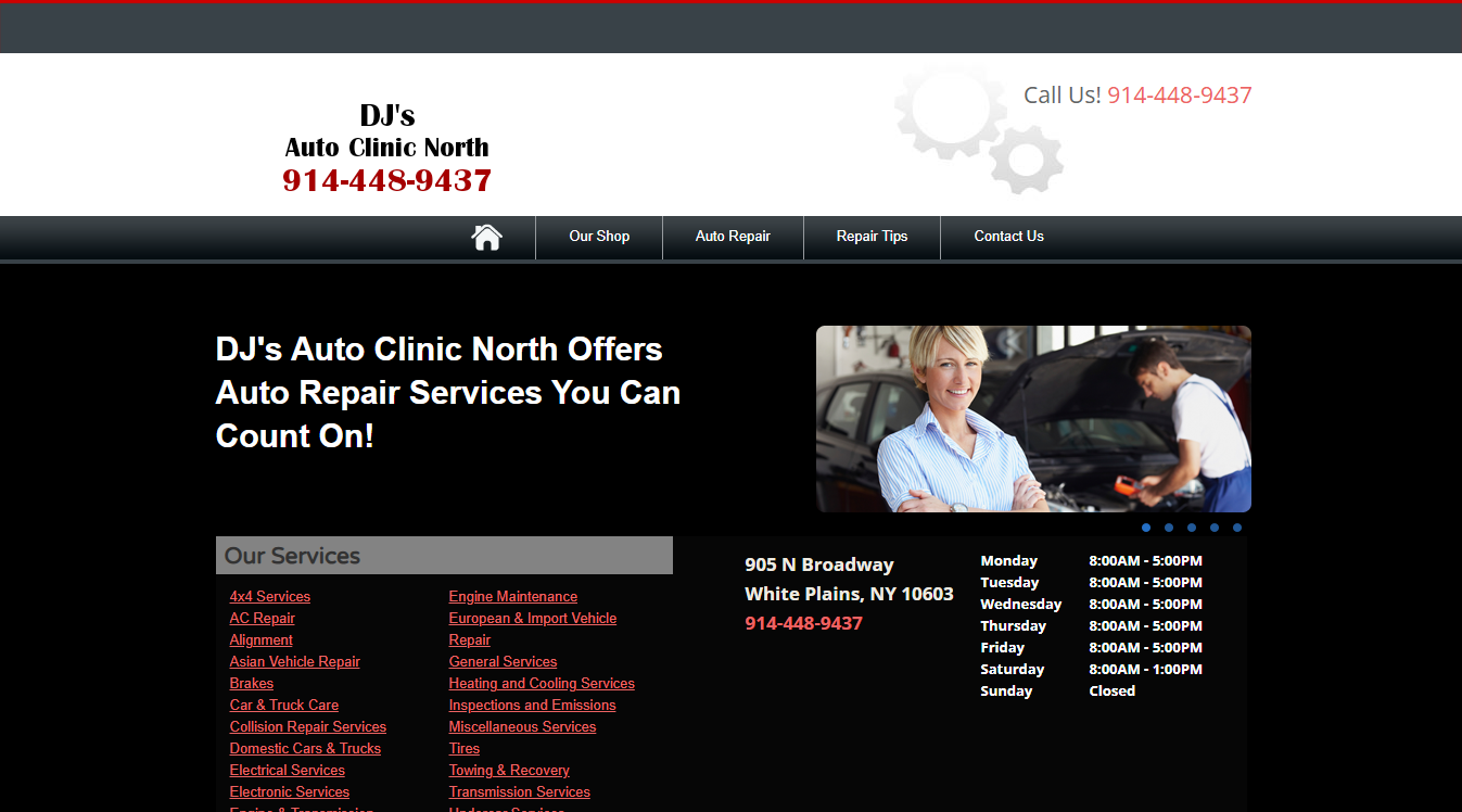 Website screenshot for DJ's Auto Clinic North