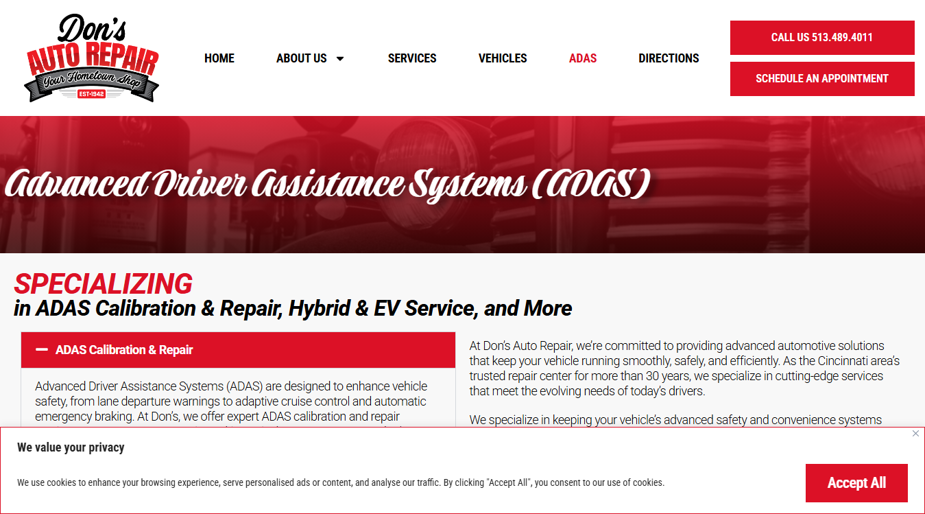 Screenshot of Don's ADAS & EV Repair