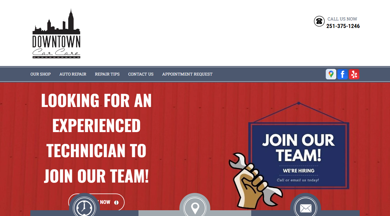 Website screenshot for Downtown Car Care
