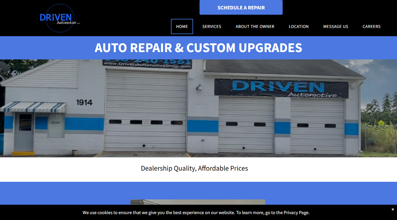 Website screenshot for Driven Automotive LLC
