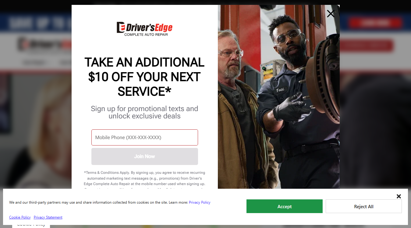 Website screenshot for Driver's Edge