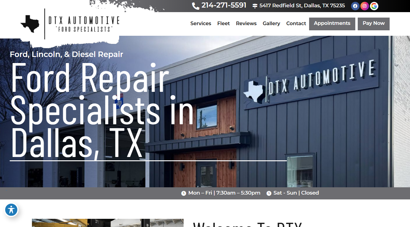 Website screenshot for DTX Automotive