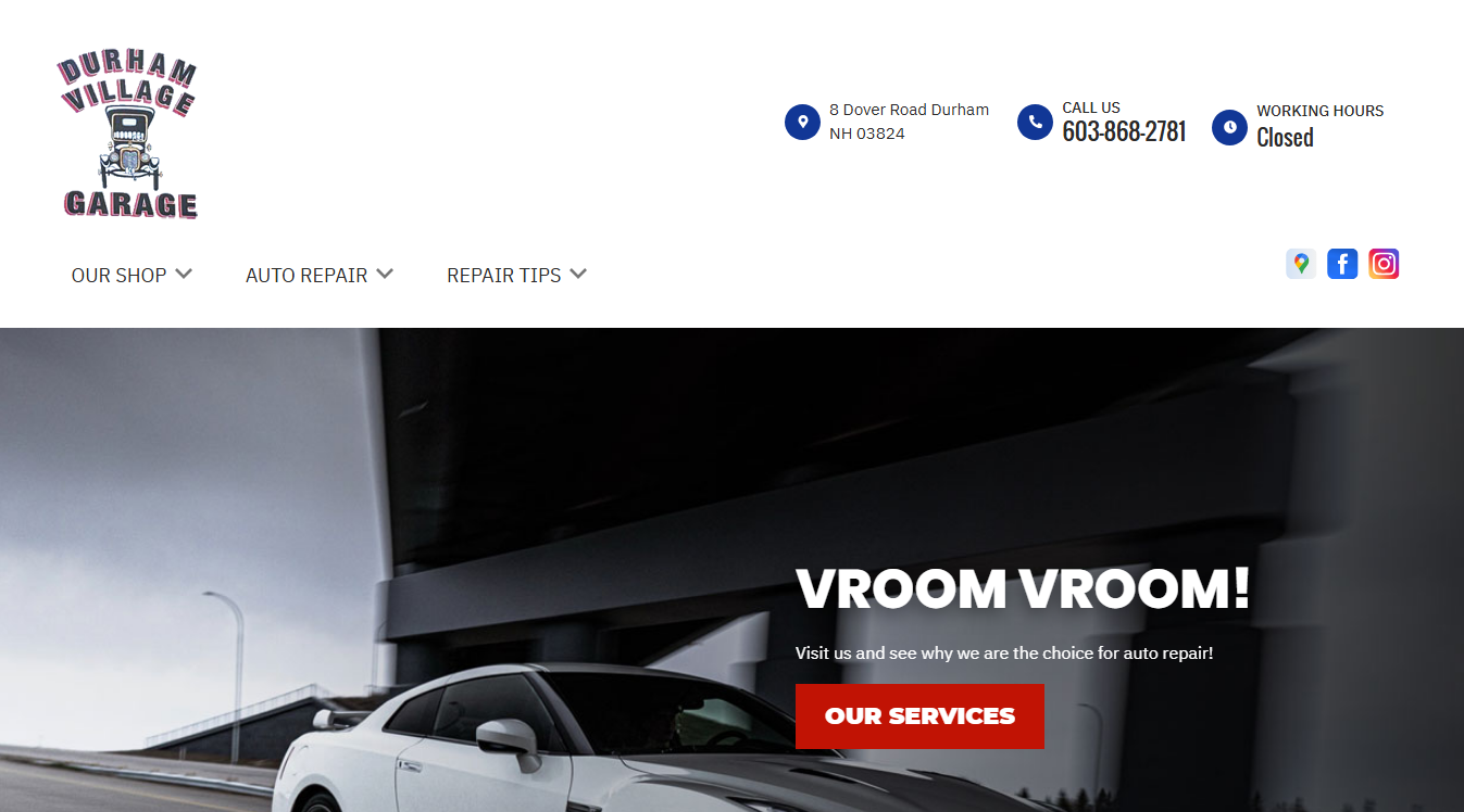 Website screenshot for Durham Village Garage