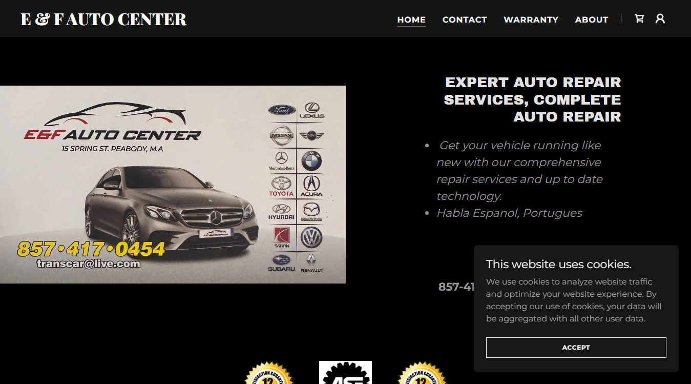 Website screenshot for E & F Auto Center