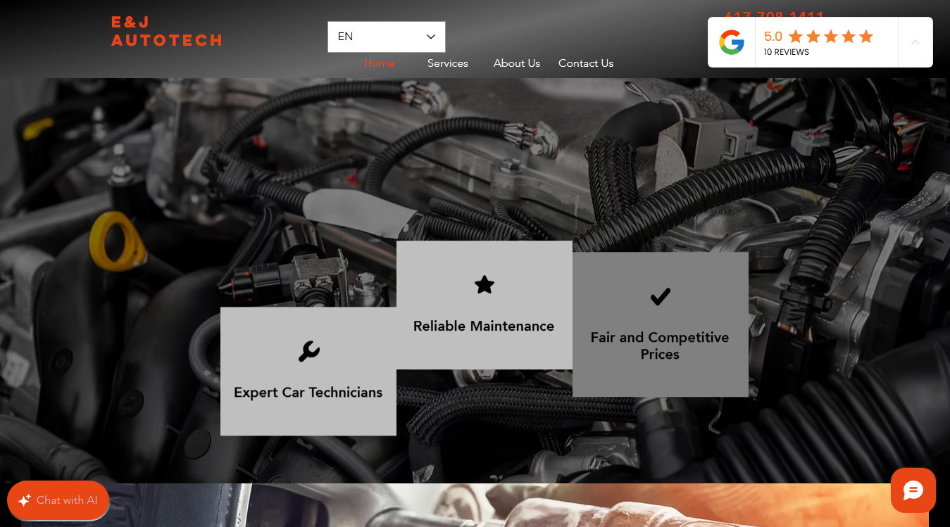 Website screenshot for E&J Auto Tech Center & Tire