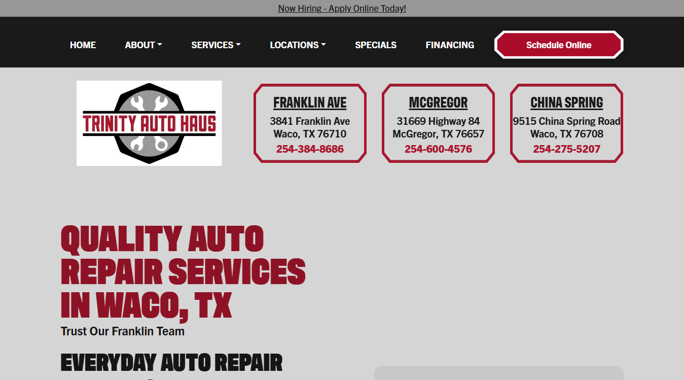 Website screenshot for E & S Automotive