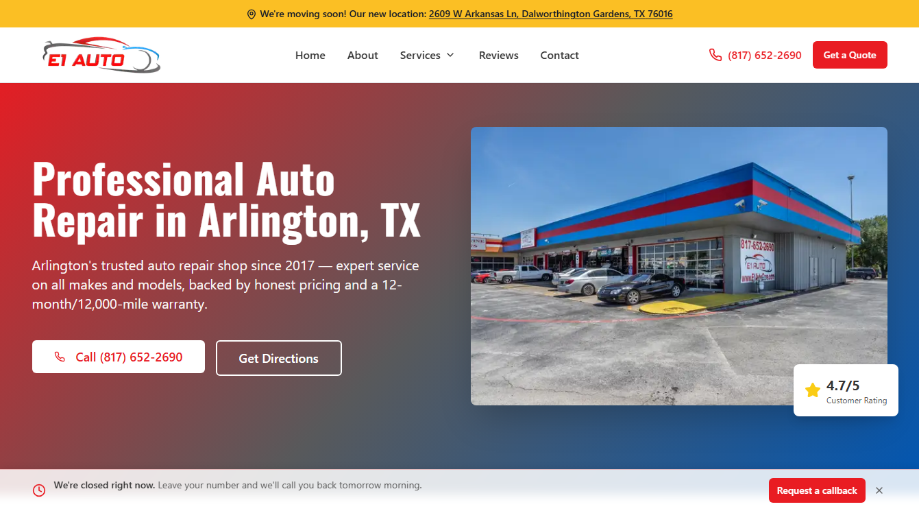 Screenshot of E1 Auto Care & Body Repair