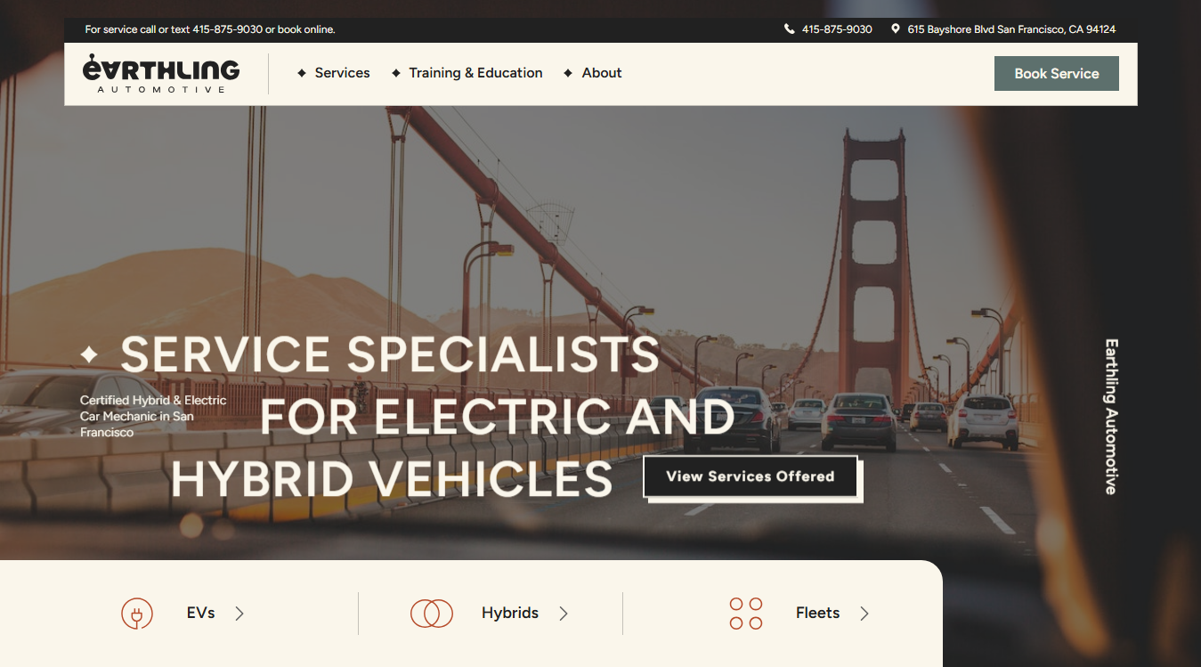 Screenshot of Earthling Hybrid & EV Repair