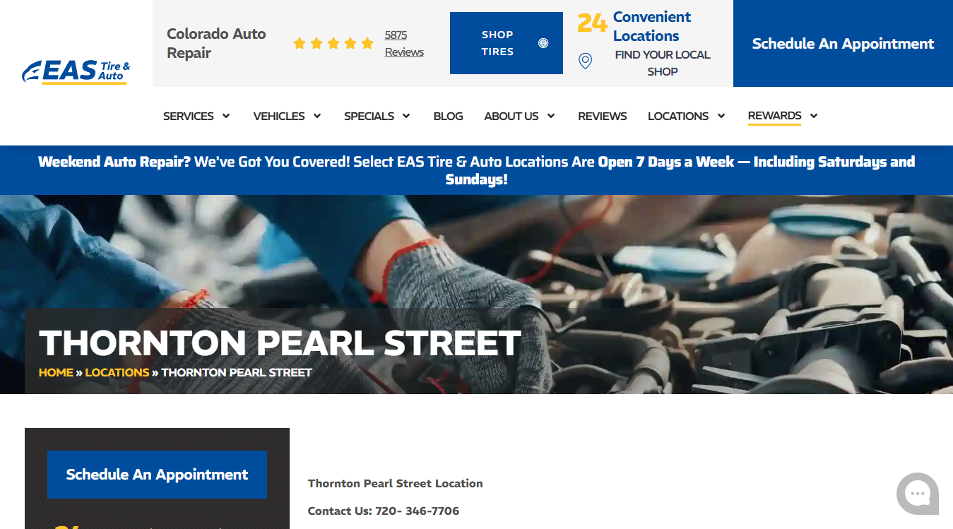 Website screenshot for EAS Tire & Auto