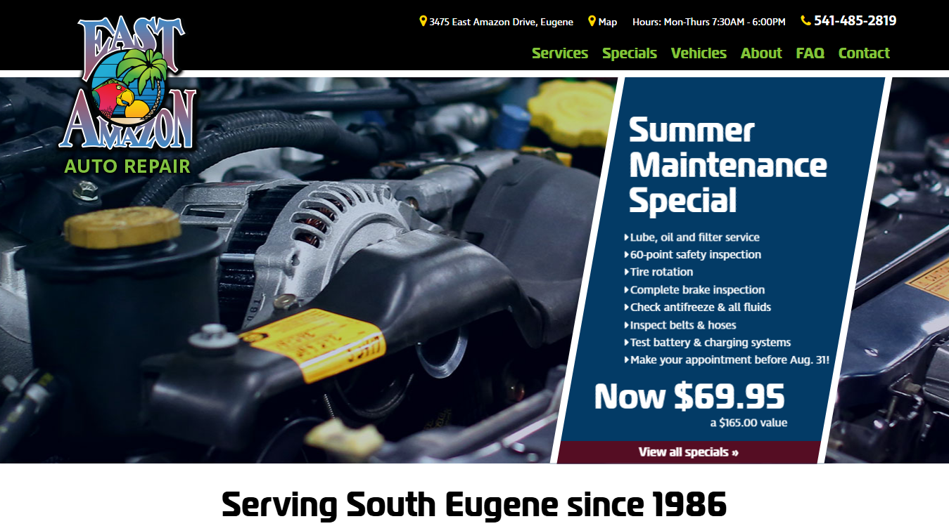 Website screenshot for East Amazon Auto Repair Inc
