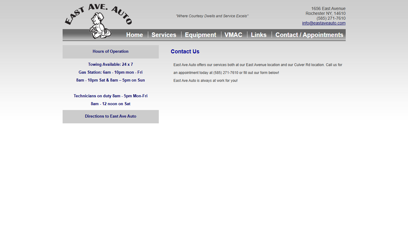 Website screenshot for East Avenue Auto