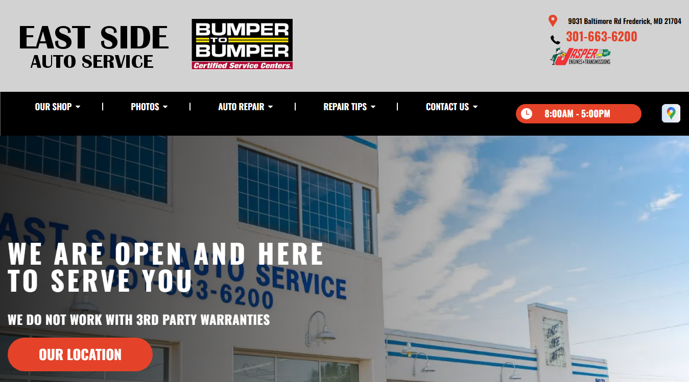 Website screenshot for East Side Auto Services