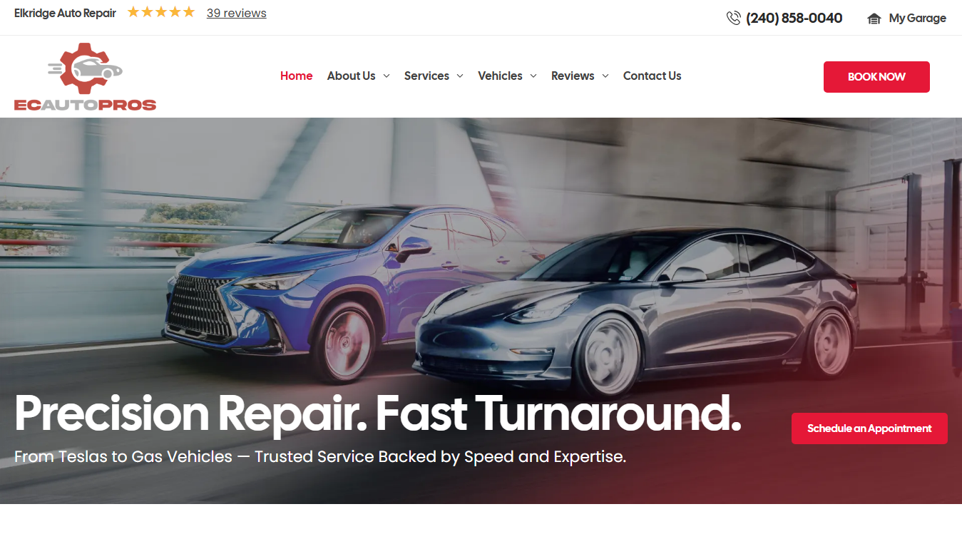 Website screenshot for EC Auto Pros