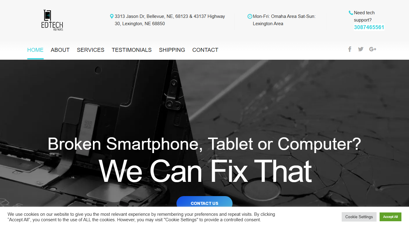 Website screenshot for EdTech Repairs