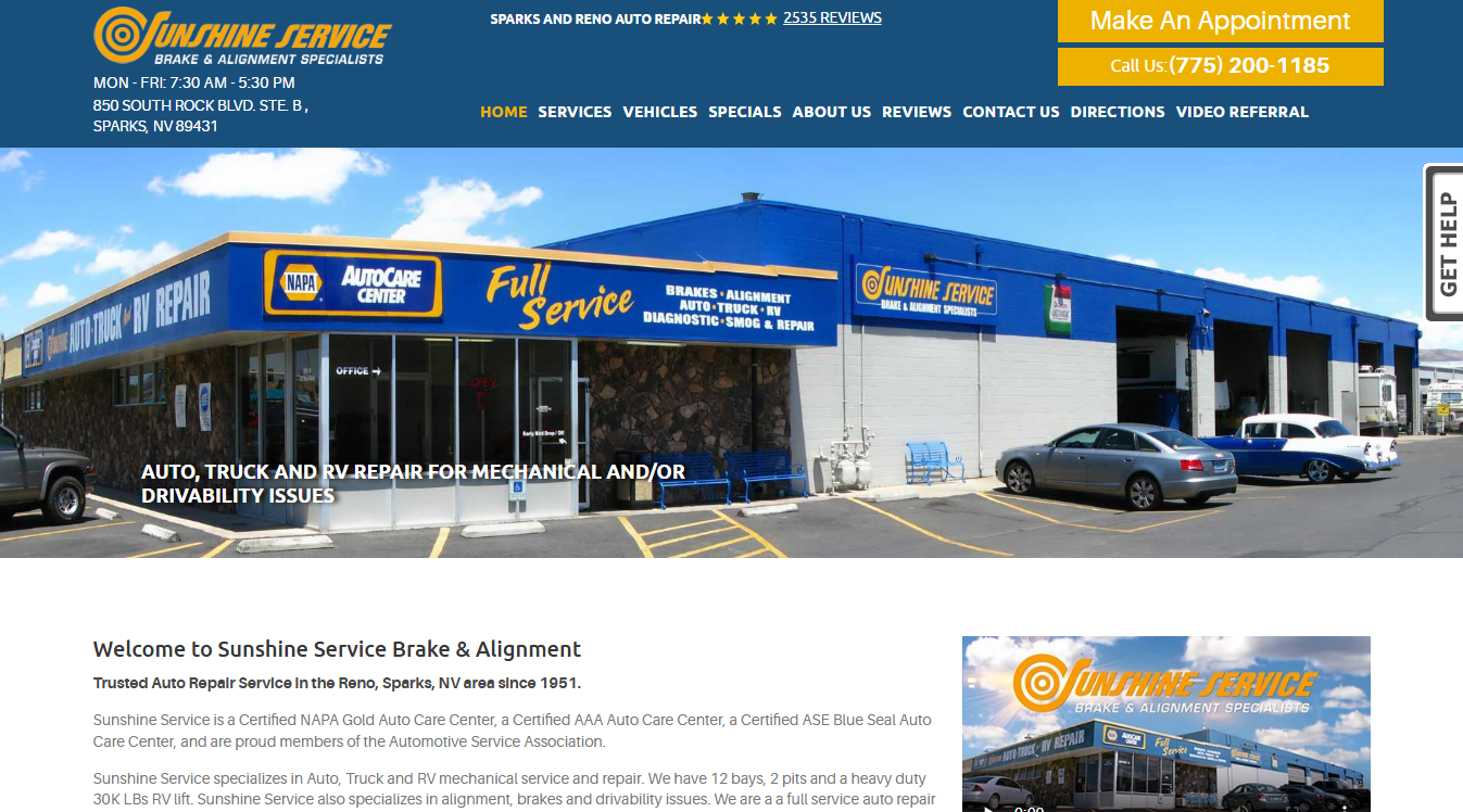 Website screenshot for Egan's Auto Repair