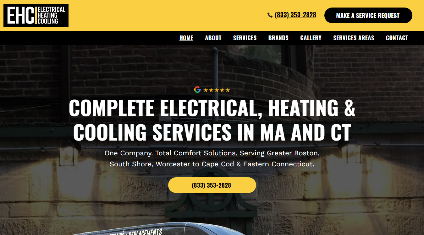 Website screenshot for EHC Inc Electrical Heating Cooling