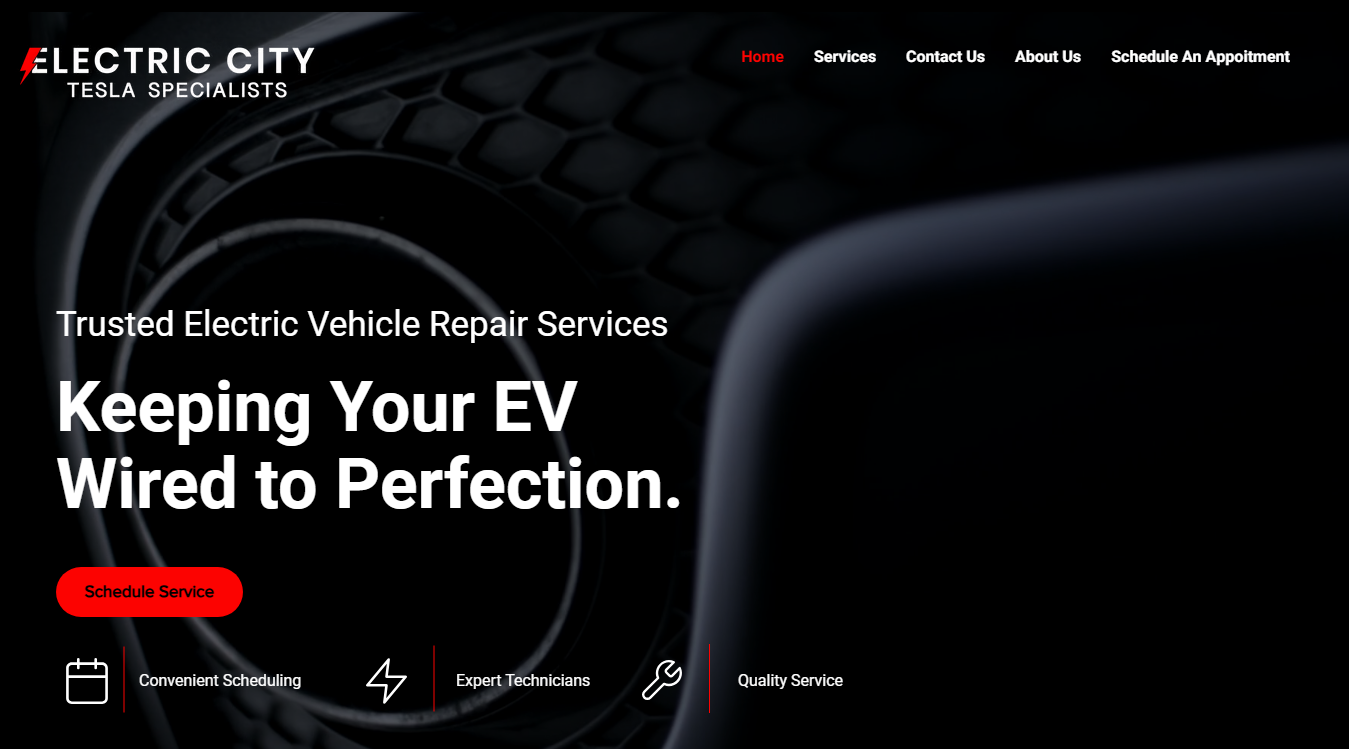 Website screenshot for Electric City Tesla Service Center