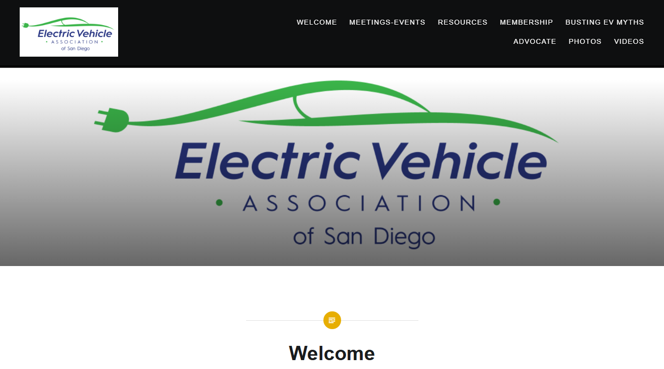 Website screenshot for Electric Vehicle Association of San Diego
