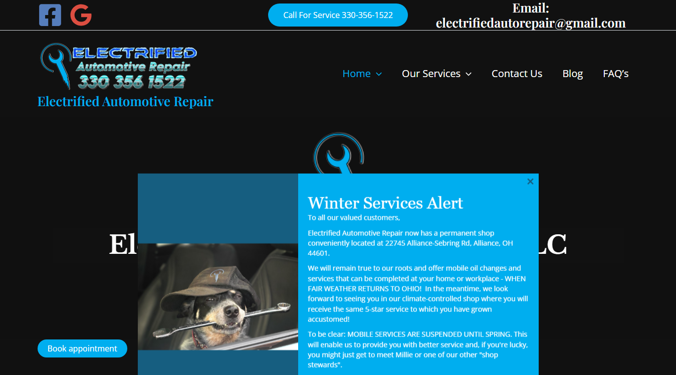 Website screenshot for Electrified Automotive Repair