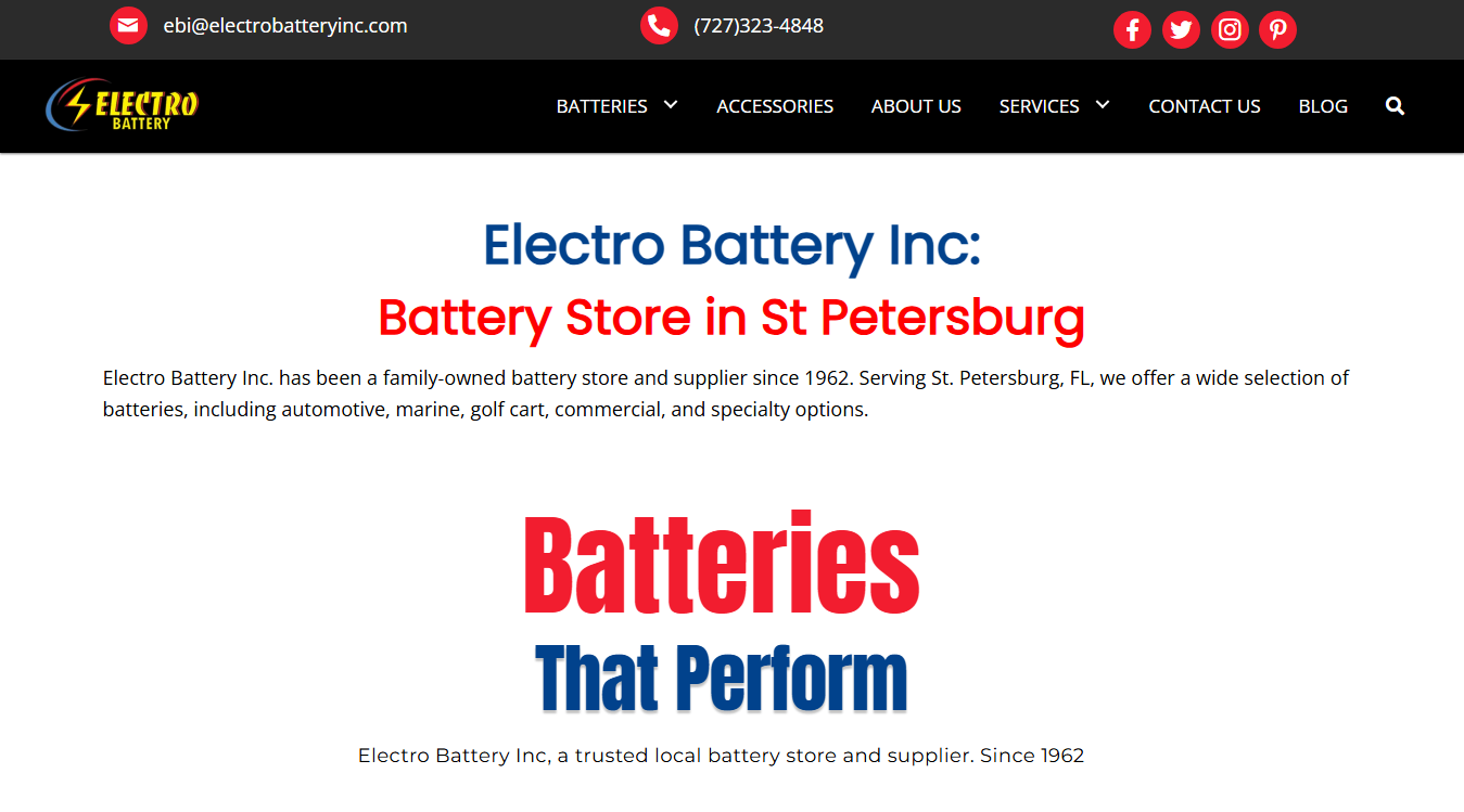 Website screenshot for Electro Battery Inc