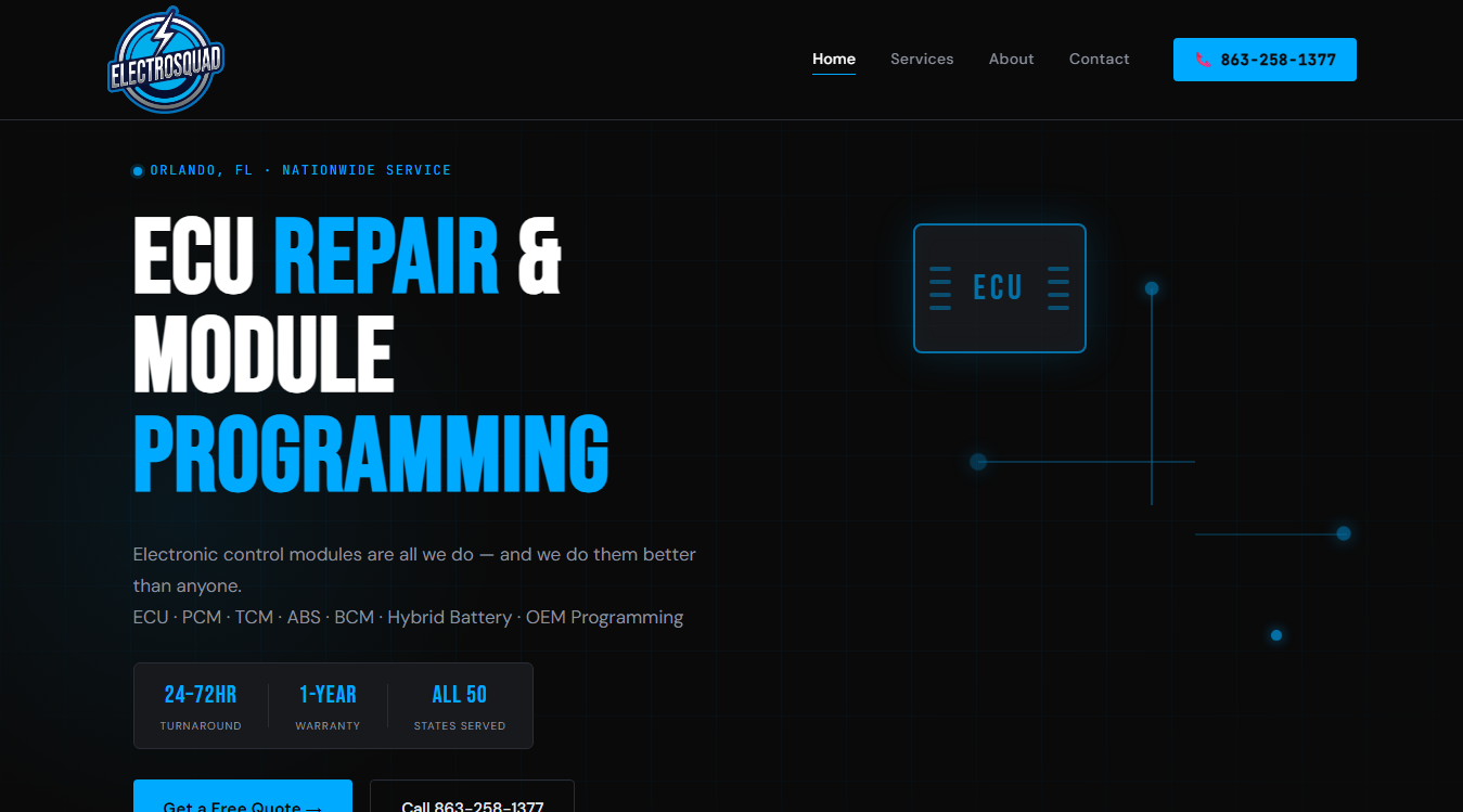 Website screenshot for ElectroSquad
