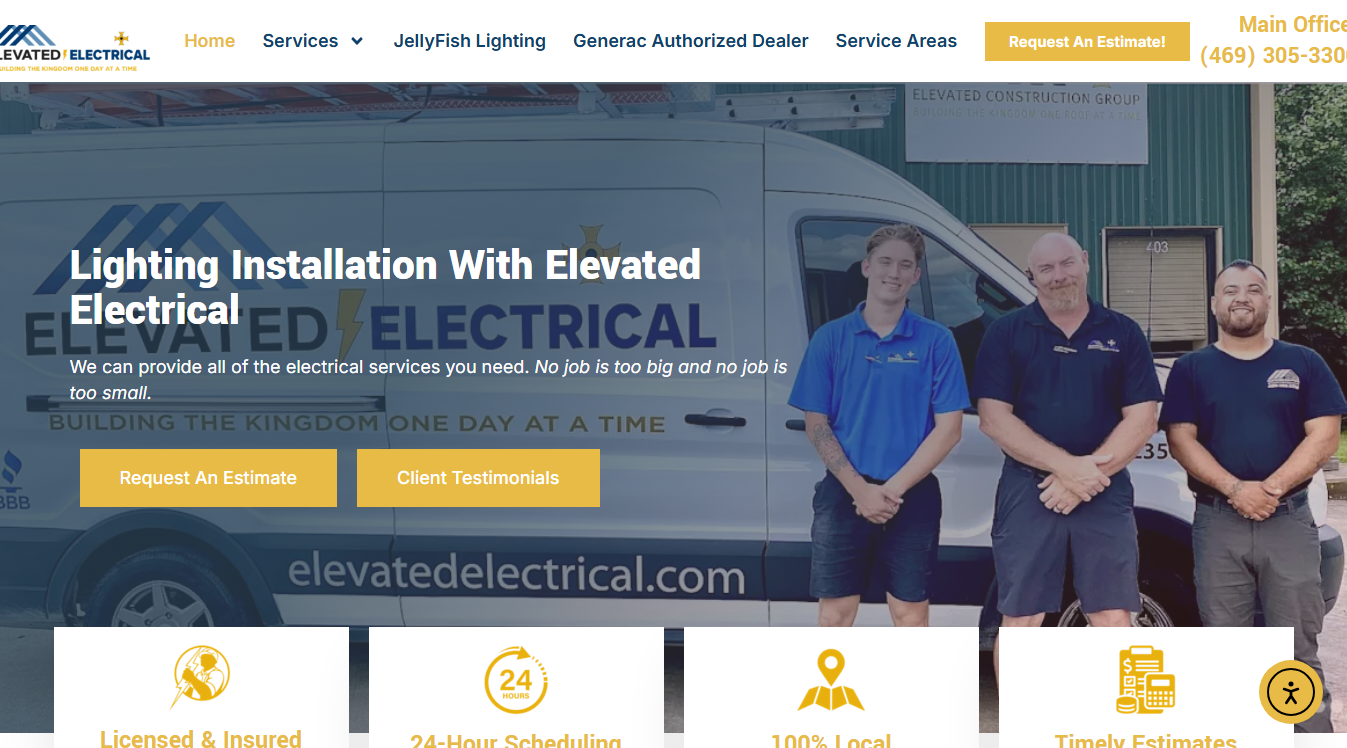 Website screenshot for Elevated Electrical