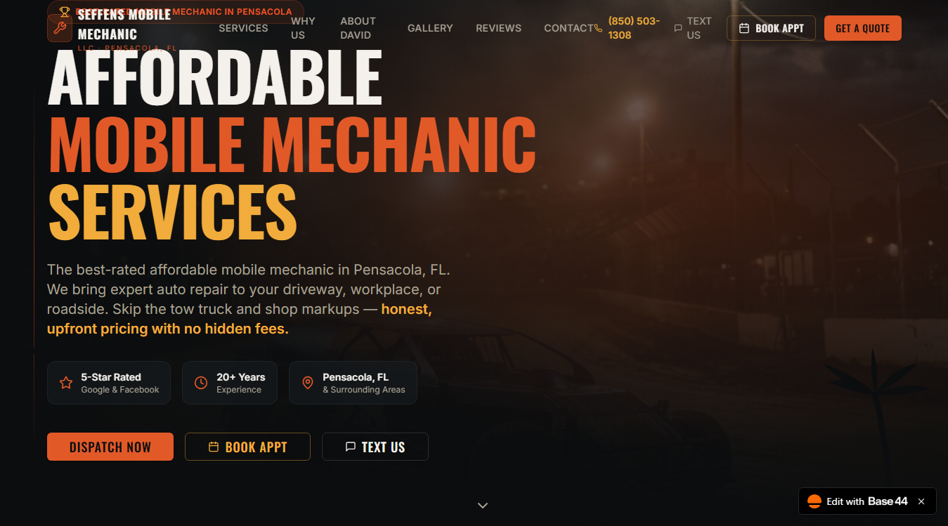 Website screenshot for Elite Automotive