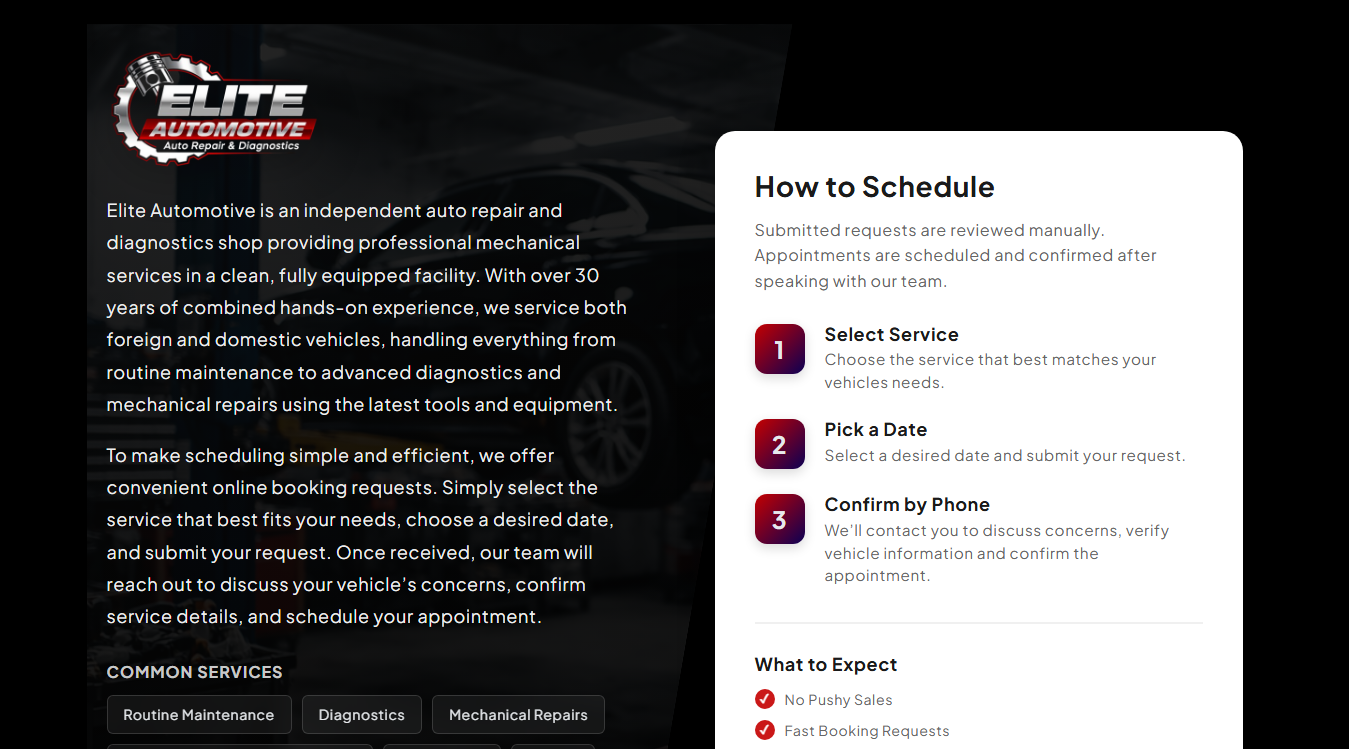 Screenshot of Elite Automotive - Auto Repair & Diagnostics
