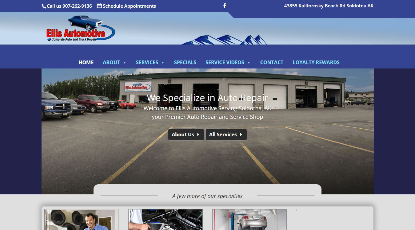 Website screenshot for Ellis Automotive