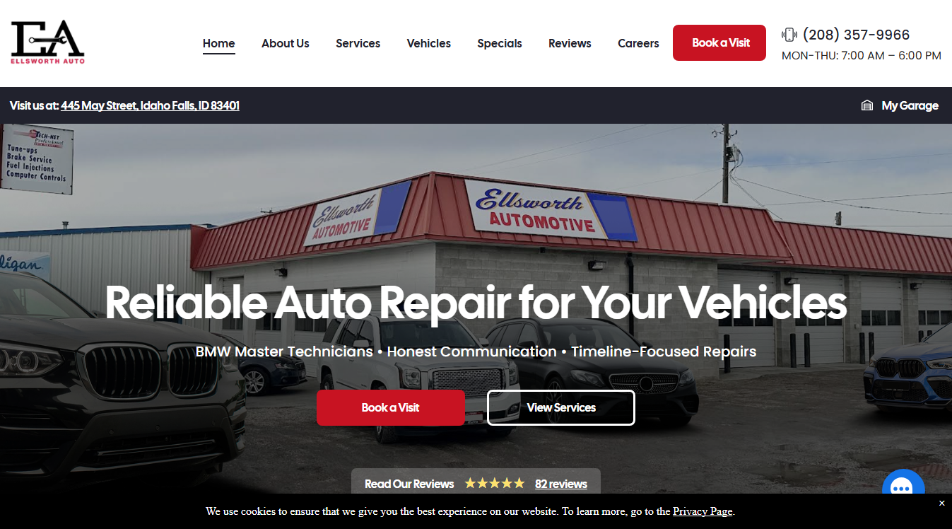 Website screenshot for Ellsworth Automotive